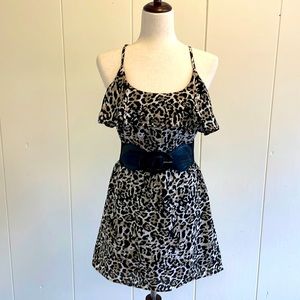 NWOT Blue Rain Leopard 🐆 Print Dress/ Small/ Ruffle/ Adjustable Straps